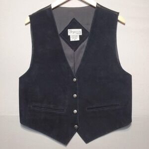 VTG Cheyenne Autumn Genuine Leather Vest Womens M Black Western Boho Indie Moto